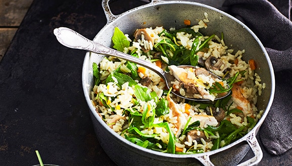 Baked chicken and mushroom risotto