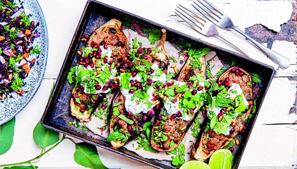 Tray of middles eastern stuffed eggplants